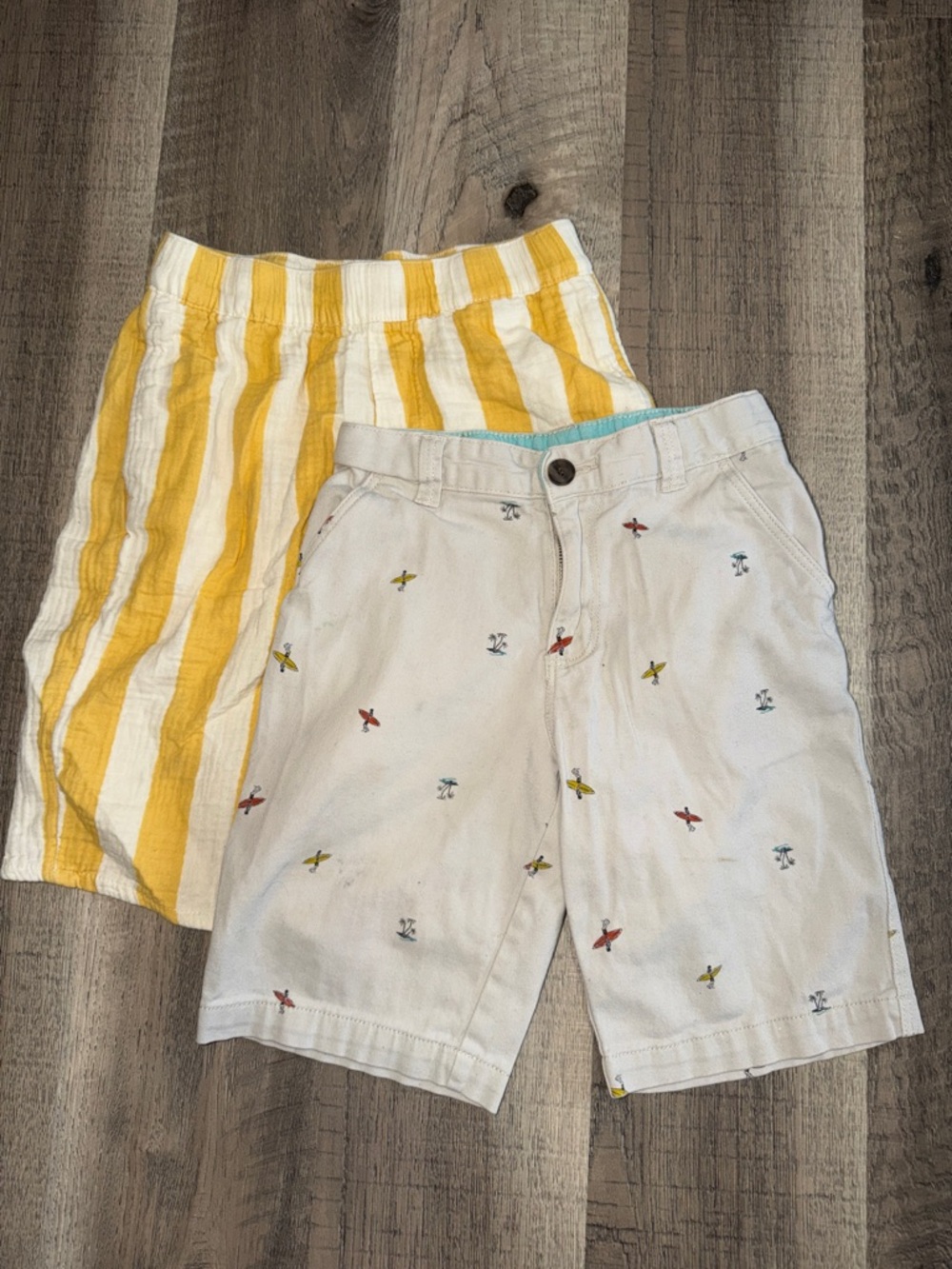 Yellow Striped & Cream Embroidered Kids Shorts Set